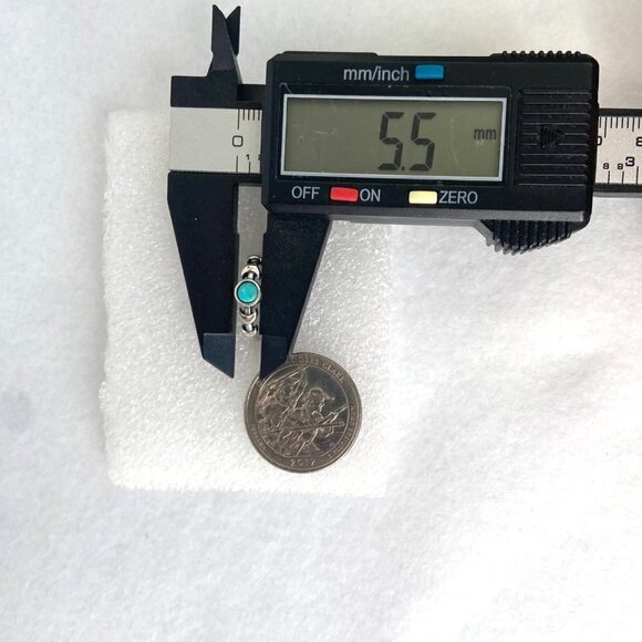 Sterling Silver 925 Dainty Minimalist Crescent Moon Turquoise Band Ring Sz 4.75 - Picture 15 of 16